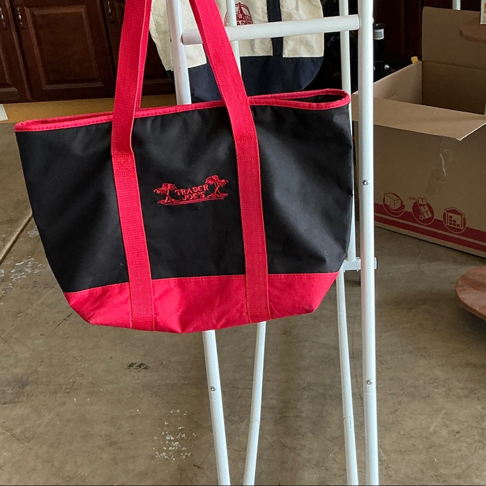 Traders Joes Black and Red Canvas Tote Bag